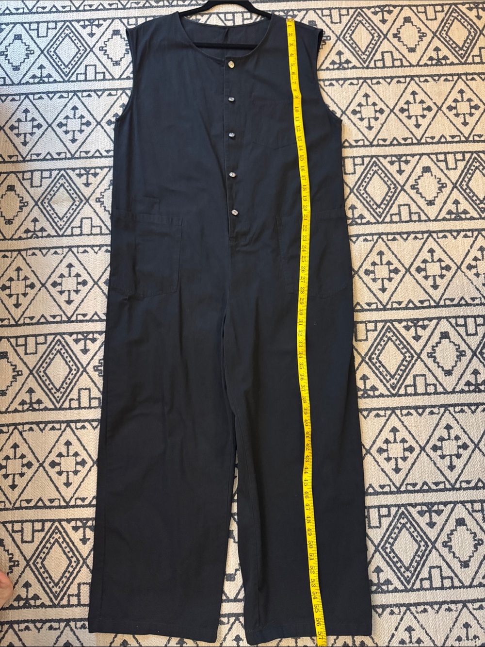 Sleeveless Black Jumpsuit with Front Buttons and utility pockets - Picture 9 of 12